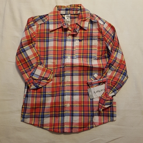 Carter's boys size 4T long sleeve plaid button down shirt New - Picture 1 of 4